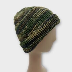 Knit Camo Camouflage Army Green Beanie Hat Winter Hat XS
